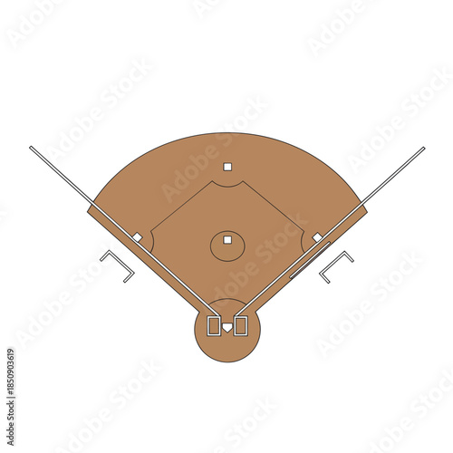 Overhead View of a Baseball Field Diagram Illustration.