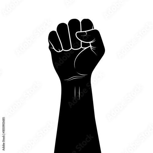 Raised fist symbol of solidarity and resistance against oppression.