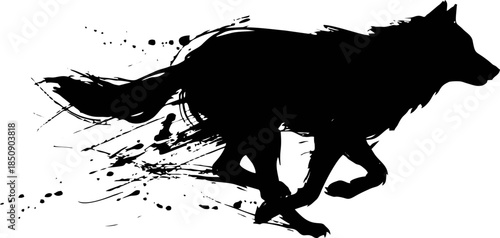 Running Wolf Silhouette. Dynamic Ink Motion Vector for Speed Symbol