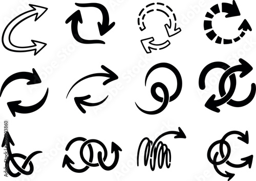 Diverse Array of Black Arrows in Various Shapes and Directions