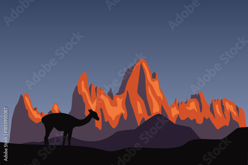 Andes Mountains Landscape Hand Drawn Nature Illustration