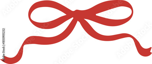 Red satin ribbon and bow holiday decoration on white background for Christmas or Valentine gift card design as a symbol of love and celebration