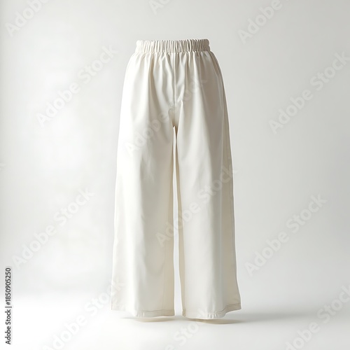 Cream Pants Elastic Waist Wide Leg Casual Studio Shot Fashion