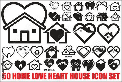 50 Home Love Heart House Icon Set Bundle