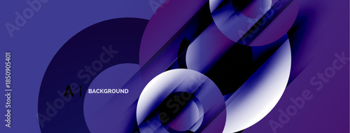 Abstract purple design. Overlapping circles, lines create dynamic composition. Modern, sleek aesthetic suitable backgrounds.
