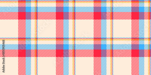Flannel plaid seamless background, marketing check texture textile. 1960s tartan fabric vector pattern in papaya whip and red colors.