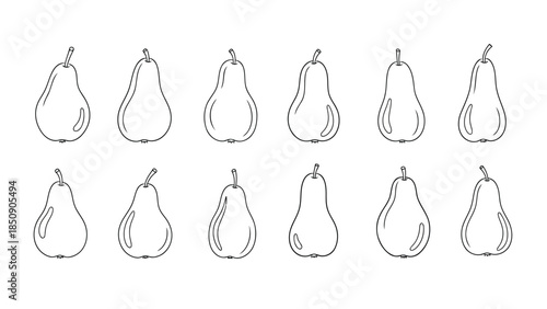 Vector illustration of ten pears on white background