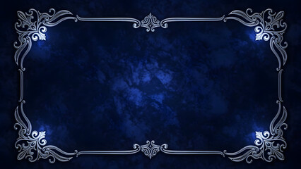 Elegant Decorative Frame with Blue Background and Glowing Lights.