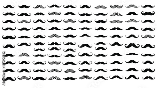 Collection of various black mustache designs on white background vector