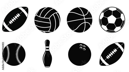 Collection of sports balls and equipment on white background vector