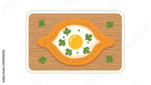 Khachapuri Georgian Cheese Bread with Egg Illustration