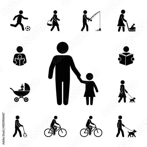 Stick Figure Family Icons Father and Child Together.