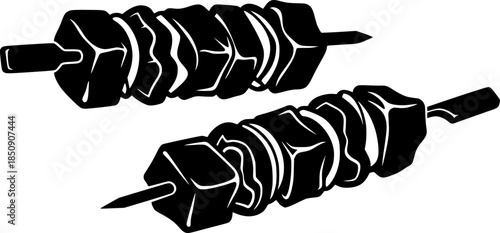 Barbecue Meat Skewer Grill Vector Silhouette Illustration
