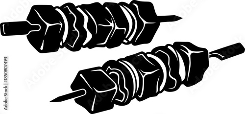 Barbecue Meat Skewer Grill Vector Silhouette Illustration
