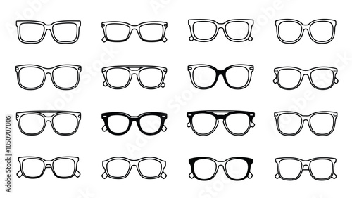 Collection of various eyeglasses on white background vector