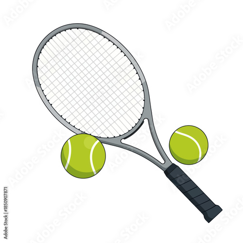 Tennis Racket and Balls Illustration for Sports and Recreation.