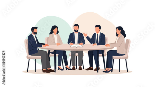 business meeting with diverse professionals discussing strategies around conference table