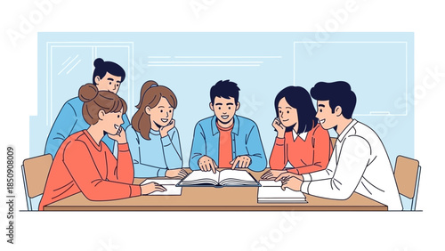 group of young students engaging in collaborative study session in classroom setting