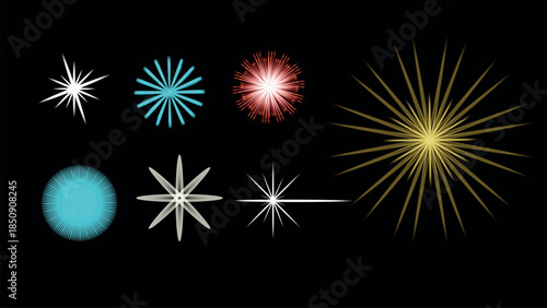 Colorful Abstract Starburst Light Effects Collection on Black Background