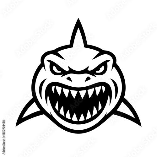 Aggressive shark head logo in black and white