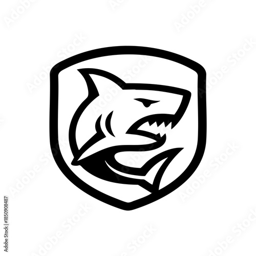 Minimal aggressive shark head inside a balanced badge shape