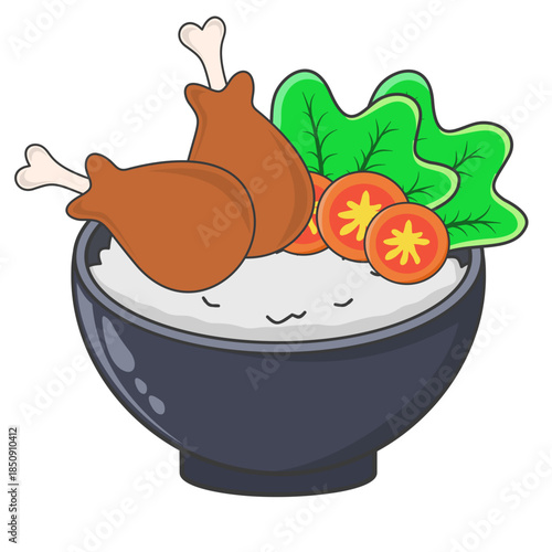 Bowl of Rice with Chicken and Vegetables