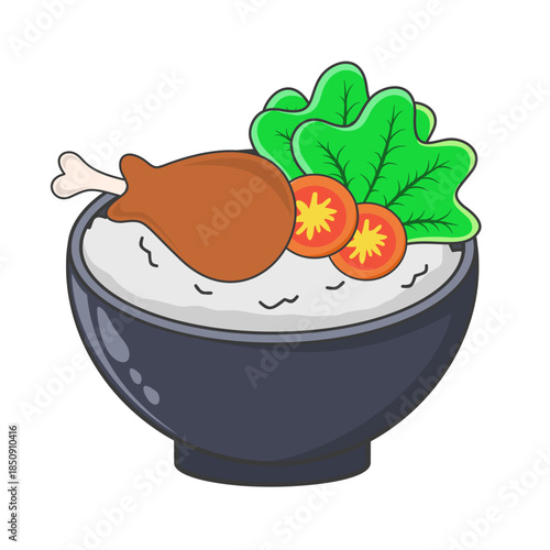 Bowl of Rice with Chicken and Vegetables