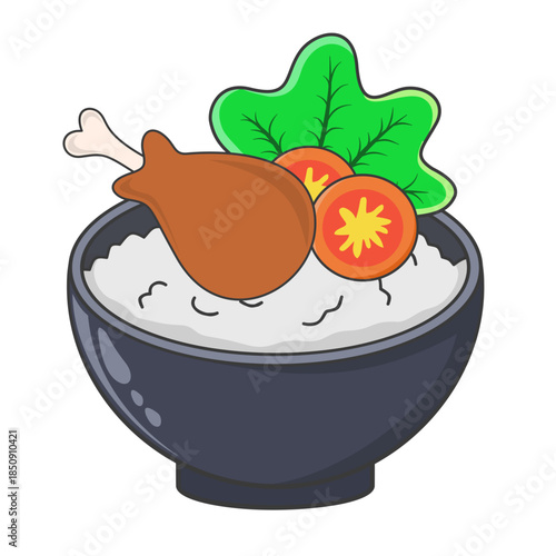 Bowl of Rice with Chicken and Vegetables