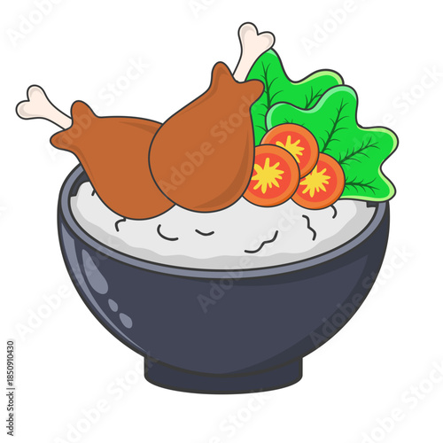 Bowl of Rice with Chicken and Vegetables