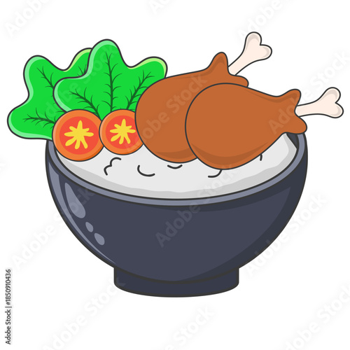 Bowl of Rice with Chicken and Vegetables