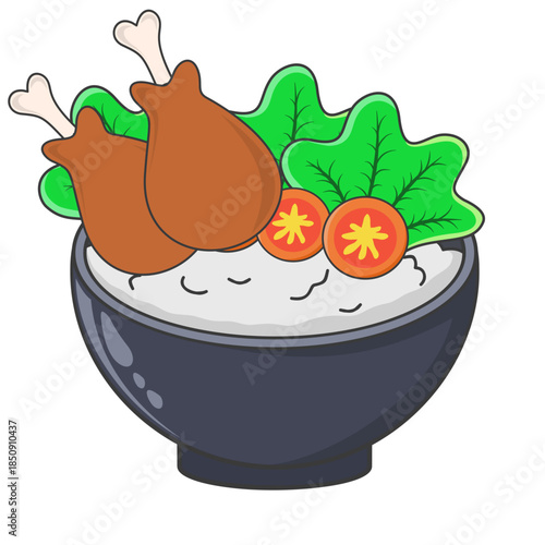 Bowl of Rice with Chicken and Vegetables