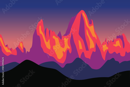 Andes Mountains Abstract Landscape Illustration Colorful Peaks