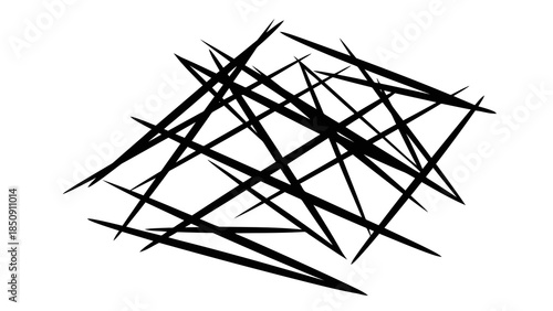 Abstract black sharp lines intersecting on white background, dynamic chaos pattern, graphic design element
