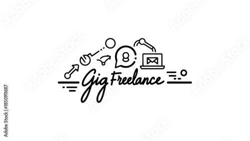 Gig freelance icons representing online work, communication, and success in a modern style