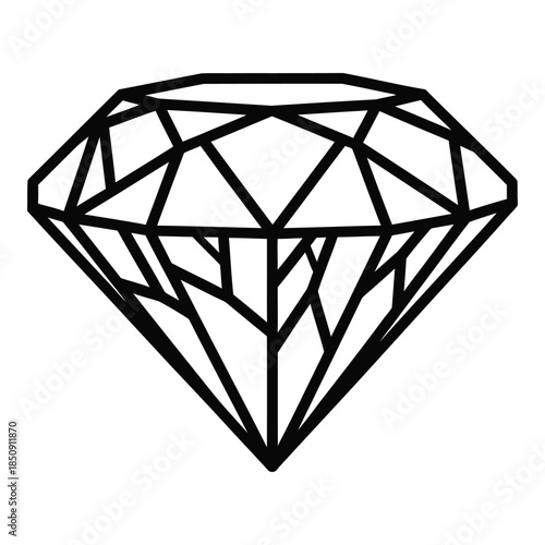 A simple black and white outline drawing of a faceted diamond