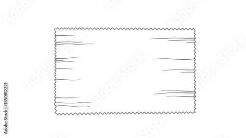 Hand-drawn illustration of a frayed fabric swatch with zig-zag edges, blank copy space