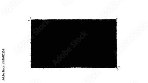 Black rectangular textile with frayed edges and tied corners isolated on white