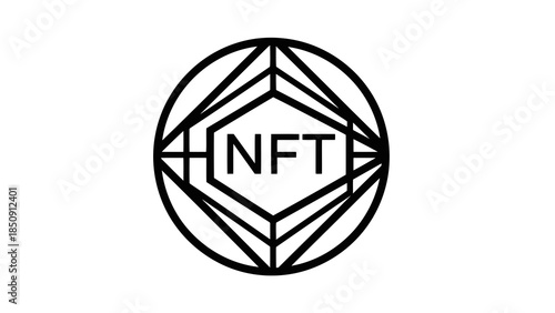 Geometric nft logo emblem, abstract digital art, blockchain technology icon