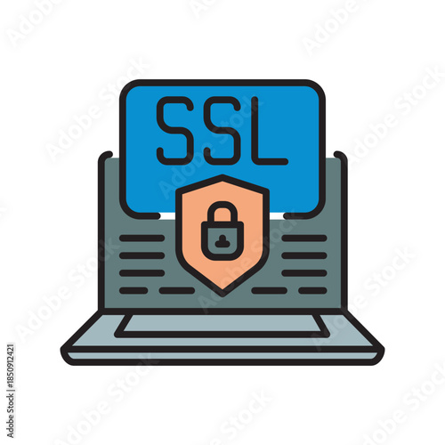 ssl certificate black line icon. Vector isolated element