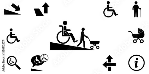 Accessibility Ramp Stroller Wheelchair Silhouette