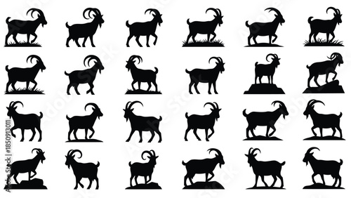 Black goat silhouettes on white background vector