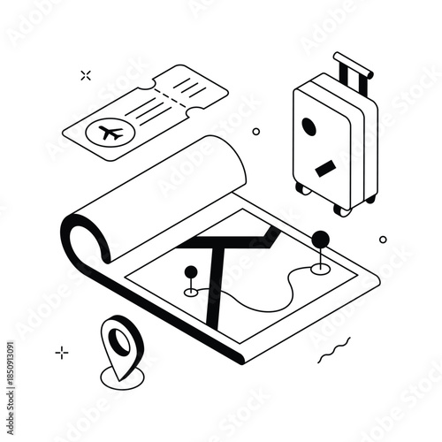 Grab this amazing isometric illustration of travel planning, map navigation