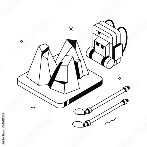 An eye catching isometric illustration of mountain hiking in trendy style