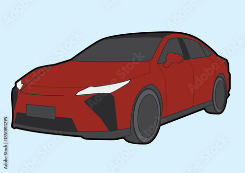 red sedan template isolated on light blue background - vector