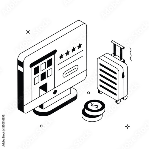Isometric hotel booking concept illustration, editable vector