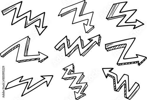 Zigzag Arrows Clipart Set Hand-Drawn Style for Graphic Projects