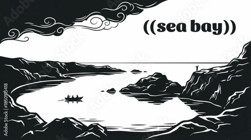 quiet sea bay with smooth water lines and gentle curves, creating a peaceful and contemplative coastal drawing.