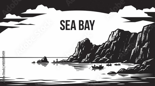 quiet sea bay with smooth water lines and gentle curves, creating a peaceful and contemplative coastal drawing.