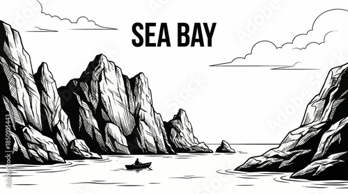 quiet sea bay with smooth water lines and gentle curves, creating a peaceful and contemplative coastal drawing.