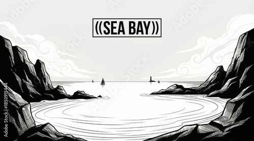 quiet sea bay with smooth water lines and gentle curves, creating a peaceful and contemplative coastal drawing.